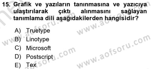 Tipografi Dersi 2024 - 2025 Yılı (Vize) Ara Sınav Soruları 15. Soru
