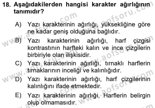Tipografi Dersi 2024 - 2025 Yılı (Final) Dönem Sonu Sınav Soruları 18. Soru