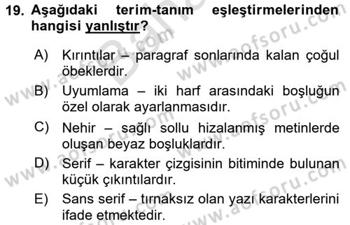 Tipografi Dersi 2024 - 2025 Yılı (Final) Dönem Sonu Sınav Soruları 19. Soru