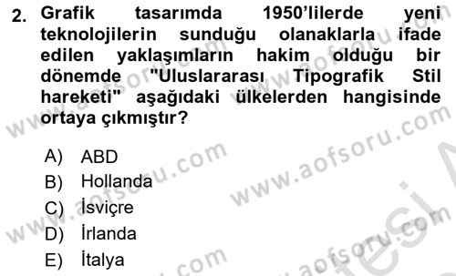 Tipografi Dersi 2024 - 2025 Yılı (Final) Dönem Sonu Sınav Soruları 2. Soru