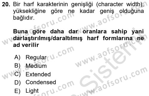 Tipografi Dersi 2024 - 2025 Yılı (Final) Dönem Sonu Sınav Soruları 20. Soru