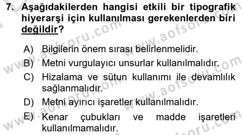 Tipografi Dersi 2024 - 2025 Yılı (Final) Dönem Sonu Sınav Soruları 7. Soru