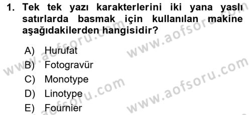 Tipografi Dersi 2024 - 2025 Yılı Yaz Okulu Sınav Soruları 1. Soru
