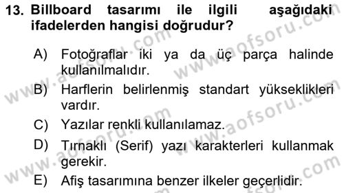 Tipografi Dersi 2024 - 2025 Yılı Yaz Okulu Sınav Soruları 13. Soru