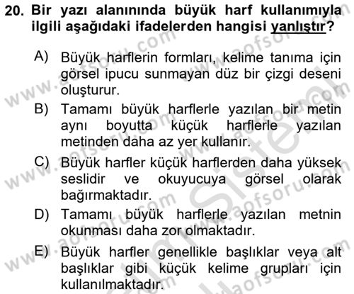 Tipografi Dersi 2024 - 2025 Yılı Yaz Okulu Sınav Soruları 20. Soru