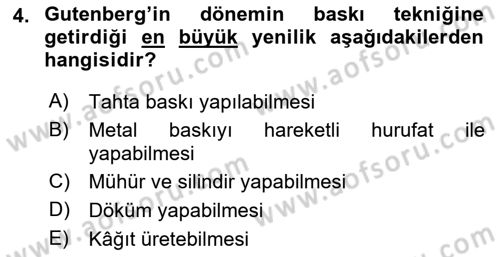 Tipografi Dersi 2024 - 2025 Yılı Yaz Okulu Sınav Soruları 4. Soru