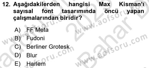 Tipografi Dersi 2025 - 2026 Yılı (Vize) Ara Sınav Soruları 12. Soru