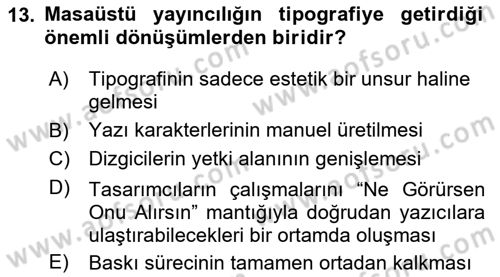 Tipografi Dersi 2025 - 2026 Yılı (Vize) Ara Sınav Soruları 13. Soru