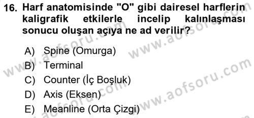 Tipografi Dersi 2025 - 2026 Yılı (Vize) Ara Sınav Soruları 16. Soru