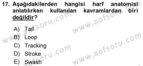 Tipografi Dersi 2025 - 2026 Yılı (Vize) Ara Sınav Soruları 17. Soru
