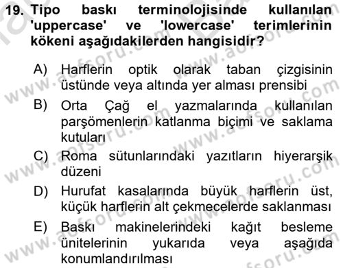 Tipografi Dersi 2025 - 2026 Yılı (Vize) Ara Sınav Soruları 19. Soru