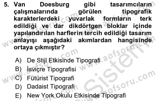 Tipografi Dersi 2025 - 2026 Yılı (Vize) Ara Sınav Soruları 5. Soru