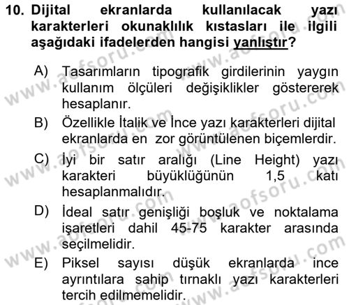 Tipografi Dersi 2025 - 2026 Yılı (Final) Dönem Sonu Sınav Soruları 10. Soru