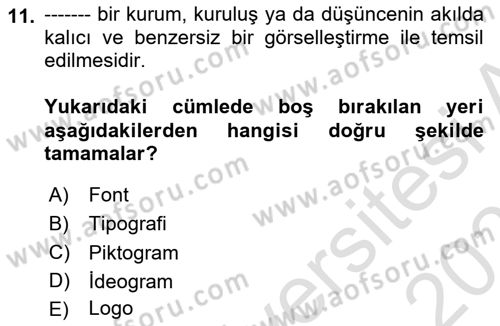 Tipografi Dersi 2025 - 2026 Yılı (Final) Dönem Sonu Sınav Soruları 11. Soru