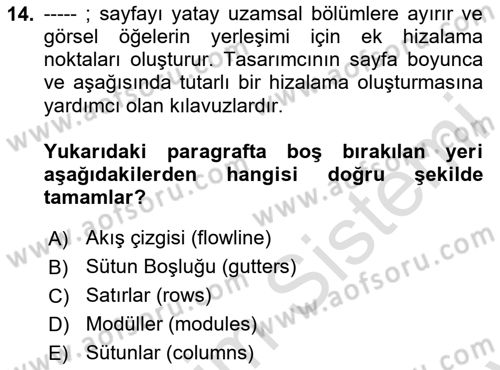 Tipografi Dersi 2025 - 2026 Yılı (Final) Dönem Sonu Sınav Soruları 14. Soru