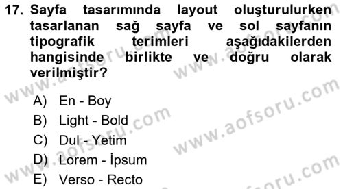 Tipografi Dersi 2025 - 2026 Yılı (Final) Dönem Sonu Sınav Soruları 17. Soru