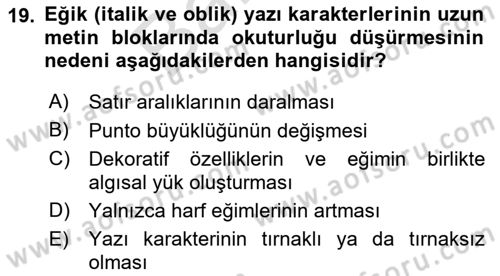 Tipografi Dersi 2025 - 2026 Yılı (Final) Dönem Sonu Sınav Soruları 19. Soru