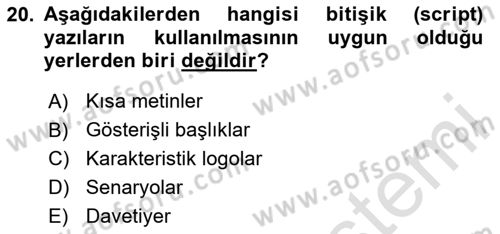 Tipografi Dersi 2025 - 2026 Yılı (Final) Dönem Sonu Sınav Soruları 20. Soru
