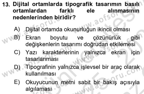 Tipografi Dersi 2025 - 2026 Yılı Yaz Okulu Sınav Soruları 13. Soru
