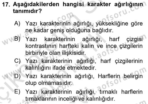 Tipografi Dersi 2025 - 2026 Yılı Yaz Okulu Sınav Soruları 17. Soru