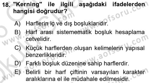Tipografi Dersi 2025 - 2026 Yılı Yaz Okulu Sınav Soruları 18. Soru