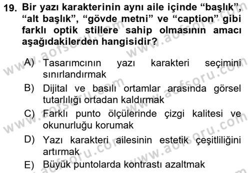 Tipografi Dersi 2025 - 2026 Yılı Yaz Okulu Sınav Soruları 19. Soru