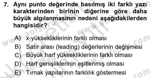 Tipografi Dersi 2025 - 2026 Yılı Yaz Okulu Sınav Soruları 7. Soru