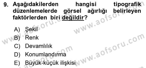 Tipografi Dersi 2025 - 2026 Yılı Yaz Okulu Sınav Soruları 9. Soru