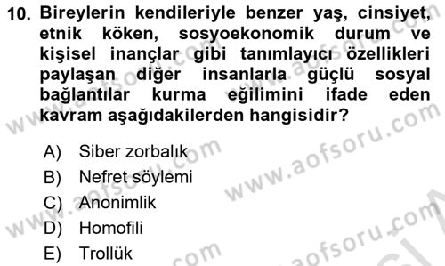 Dijital Kültür Dersi 2021 - 2022 Yılı (Vize) Ara Sınav Soruları 10. Soru