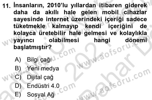Dijital Kültür Dersi 2021 - 2022 Yılı (Vize) Ara Sınav Soruları 11. Soru