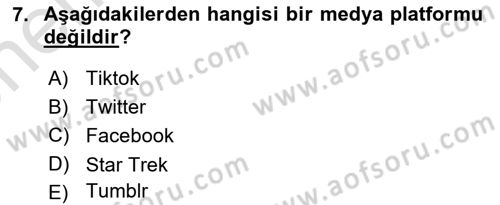 Dijital Kültür Dersi 2021 - 2022 Yılı (Vize) Ara Sınav Soruları 7. Soru