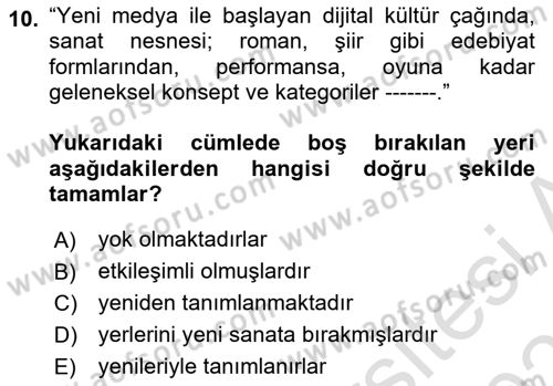 Dijital Kültür Dersi 2021 - 2022 Yılı (Final) Dönem Sonu Sınavı 10. Soru