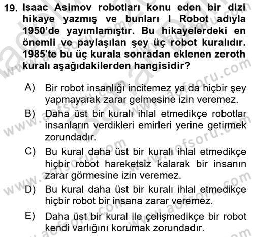 Dijital Kültür Dersi 2021 - 2022 Yılı (Final) Dönem Sonu Sınav Soruları 19. Soru