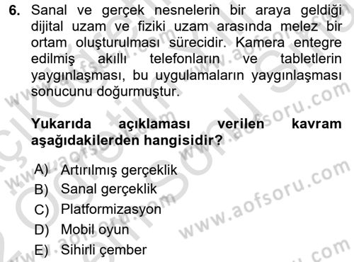 Dijital Kültür Dersi 2021 - 2022 Yılı (Final) Dönem Sonu Sınavı 6. Soru