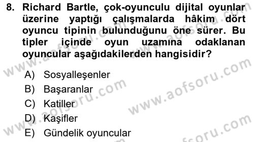 Dijital Kültür Dersi 2021 - 2022 Yılı (Final) Dönem Sonu Sınav Soruları 8. Soru