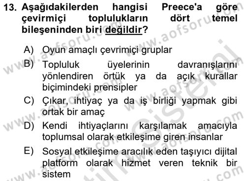 Dijital Kültür Dersi 2021 - 2022 Yılı Yaz Okulu Sınavı 13. Soru