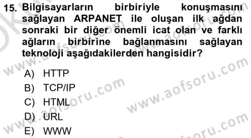 Dijital Kültür Dersi 2021 - 2022 Yılı Yaz Okulu Sınav Soruları 15. Soru