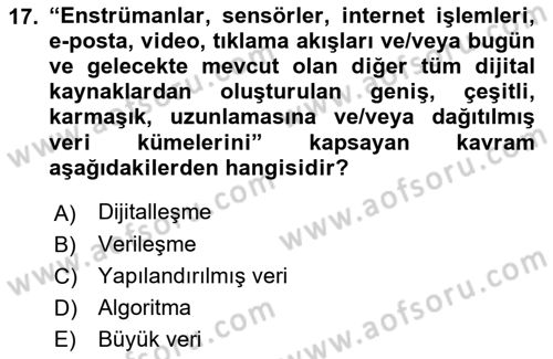Dijital Kültür Dersi 2021 - 2022 Yılı Yaz Okulu Sınav Soruları 17. Soru