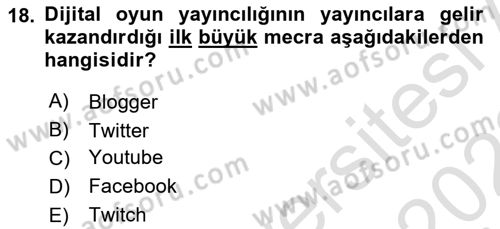 Dijital Kültür Dersi 2021 - 2022 Yılı Yaz Okulu Sınav Soruları 18. Soru