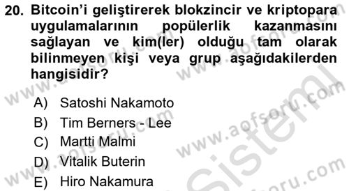 Dijital Kültür Dersi 2021 - 2022 Yılı Yaz Okulu Sınav Soruları 20. Soru