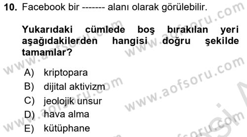 Dijital Kültür Dersi 2022 - 2023 Yılı Yaz Okulu Sınavı 10. Soru