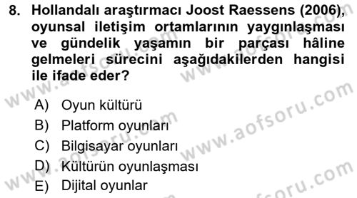 Dijital Kültür Dersi 2022 - 2023 Yılı Yaz Okulu Sınavı 8. Soru