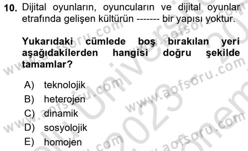Dijital Kültür Dersi 2023 - 2024 Yılı (Final) Dönem Sonu Sınav Soruları 10. Soru