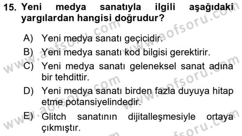 Dijital Kültür Dersi 2023 - 2024 Yılı (Final) Dönem Sonu Sınav Soruları 15. Soru
