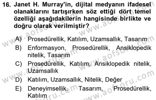 Dijital Kültür Dersi 2023 - 2024 Yılı (Final) Dönem Sonu Sınav Soruları 16. Soru