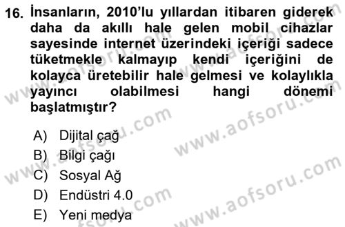 Dijital Kültür Dersi 2023 - 2024 Yılı Yaz Okulu Sınav Soruları 16. Soru