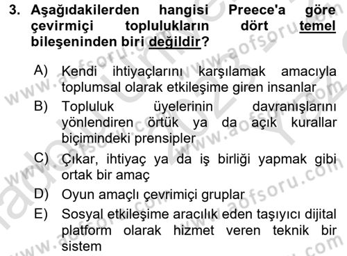 Dijital Kültür Dersi 2023 - 2024 Yılı Yaz Okulu Sınav Soruları 3. Soru