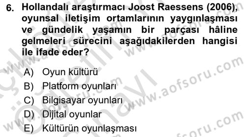 Dijital Kültür Dersi 2023 - 2024 Yılı Yaz Okulu Sınav Soruları 6. Soru