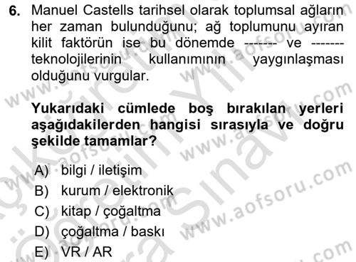 Dijital Kültür Dersi 2024 - 2025 Yılı (Vize) Ara Sınav Soruları 6. Soru