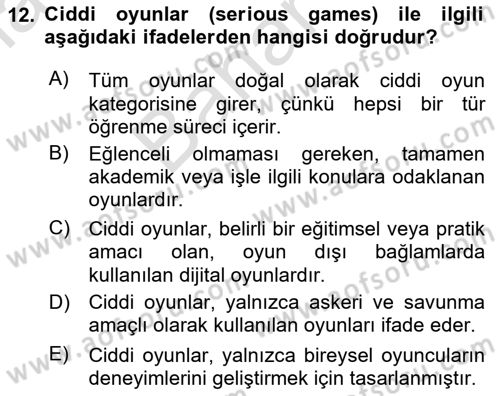 Dijital Kültür Dersi 2024 - 2025 Yılı (Final) Dönem Sonu Sınav Soruları 12. Soru